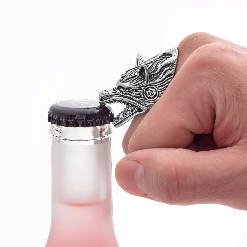 Bague Viking Tête de Fenrir & ouvre bouteille - Image 3